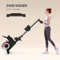 SPORTNOW Wasserrudergerät, klappbar, 6 Widerstände, Display, Handyhalterung, bis 120kg, Metallgestell, Schwarz(m-6)