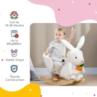 HOMCOM Kids Rabbit-Shaped Rocking Horse, with Safety Belt, Realistic Sounds, for Ages 18-36 Months - White(m-5)