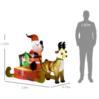 HOMCOM Aufblasbare Weihnachtsdeko, Weihnachtsmann mit Schlitten und Rentier, mit LED-Lichtern, für den Garten(m-3)