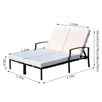 Outsunny Bain de soleil transat 2 places grand confort dossier réglable multiposition sommier matelas fournis noir écru(m-3)
