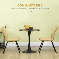 HOMCOM Pack de 2 Sillas de Comedor Modernas Sillas de Cocina de Cuero PU con Respaldo Acolchado Patas de Acero 42x62x87cm Caqui(m-4)