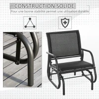 Outsunny Fauteuil à Bascule de Jardin Rocking Chair Design Contemporain métal textilène Noir(m-6)