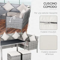 Outsunny Set da Giardino a 5 Pezzi in Rattan e Acciaio Grigio con 2 Divani, Tavolino e 2 Sgabelli(m-5)