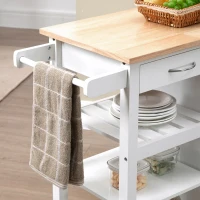 HOMCOM Kitchen Trolley, Kitchen Island on Wheels with Embossed Door Panel, Utility Kitchen Cart with 3 Storage Shelves, White(m-8)