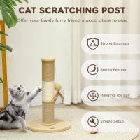 PawHut Cat Scratching Post for Indoor Cats, 47cm Tall Cat Scratcher with Jute Sisal Rope, Hanging Toy Ball, Feather, Brown(m-5)