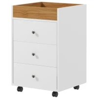 HOMCOM Cajonera de Oficina con 4 Ruedas 3 Cajones y 1 Bandeja Extraíble Carga 30 kg 43x40x66,5 cm Blanco y Natural(m-10)