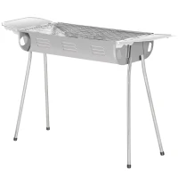 Outsunny Barbecue à Charbon Portable BBQ Grill sur Pieds 2 tablettes rabattables dim. 93L x 30l x 60H cm Acier INOX.(m-10)