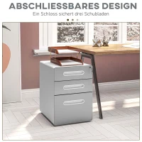 Vinsetto Aktenschrank, Rollcontainer, verschließbar, 2 Schubladen & Hängeregister, Stahlgehäuse, 39x48x59 cm, Hellgrau(m-4)