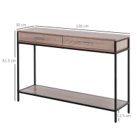 HOMCOM Console Table Worktop Bottom Shelf Home Two Drawer Industrial Minimal Style Oak Wood Tone Effect(m-3)