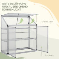 Outsunny Gewächshaus mit Fundamentrahmen, Polycarbonat-Gehäuse, 2 Regalböden, Aluminiumrahmen, 131 x 58 x 139,5 cm(m-5)