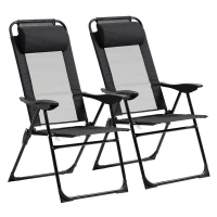 Outsunny Set of 2 Portable Folding Recliner Metal Outdoor Patio Chaise Lounge Chairs with Adjustable Backrest, Black(m-12)