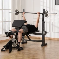 HOMCOM Banco de Musculación Multifuncional Banco de Pesas con Respaldo Inclinable y Soporte de Barras Altura Ajustable para Entrenamiento Cuerpo Completo Ginmasio Carga 300 kg 187x140x117-136 cm Negro(m-2)
