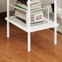 HOMCOM Moderner 2-stufiger Beistelltisch mit Aufbewahrungsfach und Metallrahmen für Wohnzimmer, Schlafzimmer, Weiß(m-9)