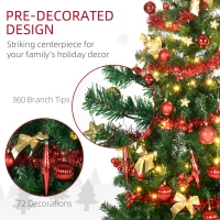 HOMCOM 5' Artificial Prelit Christmas Trees Holiday Décor with Warm White LED Lights, Auto Open, Tinsel, Ball, Star(m-6)