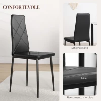 HOMCOM Set di 2 Sedie da Pranzo Moderne con Schienale Alto in Finta Pelle e Acciaio, 41x50x97 cm, Nero(m-6)