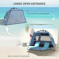 Outsunny 2-3 Person Pop Up Beach Tent, UPF15+ Sun Shelter with Extended Floor, Sandbags, Mesh Windows and Carry Bag, Light Blue(m-5)