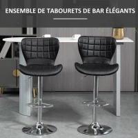 HOMCOM Lot de 2 Tabourets de Bar Design Contemporain Hauteur d'assise réglable 59-81 cm pivotant 360° PU noir(m-4)