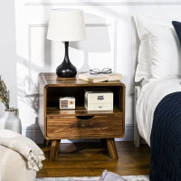 HOMCOM Nachttisch im Retrodesign, 1 Schublade, 1 Aufbewahrungsfach 50 cm x 40 cm x 50 cm Nussbraun(m-2)