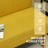 HOMCOM Zweisitzer-Sofa mit Cord-Bezug, dicker Polsterung und soliden Holzbeinen für Wohnzimmer, Schlafzimmer, Büro, Gelb(m-4)