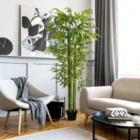 HOMCOM Kunstbambus, realistisches Aussehen, mit Blumentopf, für Indoor, 180 cm, Grün/Schwarz(m-2)
