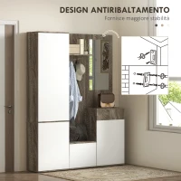 HOMCOM Mobile da Ingresso 4 in 1 con Specchio, Ganci e Ripiani Interni, in Legno, 145x29x184 cm, Nero e Bianco(m-7)