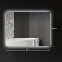 HOMCOM Specchio da Bagno Anticondensa con Luminosità e Colore Regolabili, in Vetro e Lega di Alluminio, 80x60x4 cm(m-3)