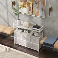 HOMCOM Rustic Chest of Five Fabric Drawers - Natural(m-10)