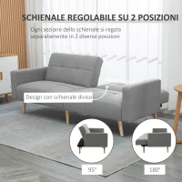 HOMCOM Divano Letto Matrimoniale con Tessuto Traspirante Effetto Lino e Schienale Regolabile, 205x88x80 cm, Grigio(m-5)