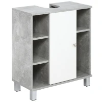 kleankin Mobiletto Sottolavandino con Intaglio a U e 6 Ripiani in Legno, 60x30x68cm - Bianco, Grigio(m-1)