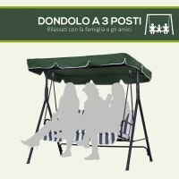 Outsunny Dondolo da Giardino a 3 Posti con Tettuccio Inclinabile e Cuscini, 172x110x153 cm, Verde(m-6)