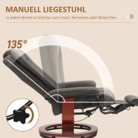 HOMCOM Relaxsessel mit Liegefunktion, drehbar, bis 150 kg, Kunstlederbezug, Stahlrahmen, Braun(m-4)