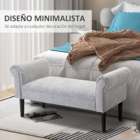 HOMCOM Banco Pie de Cama Banqueta para Dormitorio con Brazos Tapizada y Patas de Madera para Recibidor Salón 132x45,5x58 cm Gris(m-4)