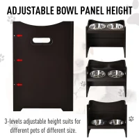 PawHut Raised Dog Bowls Adjustable Elevated Pet Feeder 2 Stainless Steel Dog Cat Bowls MDF Frame Handles, for Large Dogs, Brown(m-7)