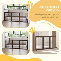 PawHut Cancelletto Pieghevole e Regolabile in Legno di Pino e Metallo con Base Stabile, per Cani e Cuccioli, 185x36x71cm(m-7)