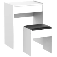 HOMCOM Coiffeuse Table de Maquillage avec Tabouret Miroir Rabattable 9 + 1 Compartiments intégrés 60L x 40l x 79H cm Blanc Noir(m-10)