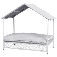 PawHut Dog Bed with Water-Resistant Sun Canopy, Elevated Dog Bed with Soft Cushion, for Indoors, Outdoors, Small, Medium Dogs(m-11)