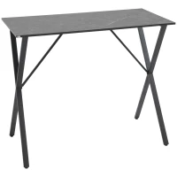 HOMCOM Bancone Bar Tavolo Alto Stile Industriale Effetto Marmo, Legno e Acciaio 120x60x102 cm, Nero(m-1)