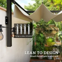 Outsunny 2 x 3(m) Lean To Steel Pergola, with Moving Fabric Canopy - Khaki(m-4)