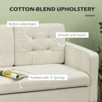 HOMCOM Modern Loveseat Sofa, Compact 2 Seater Sofa with Hidden Storage, 117cm Tufted Cotton Couch with Wood Legs, Cream White(m-5)