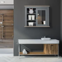 kleankin Bathroom Wall Mirror Cabinet, Cupboard with Door, Storage Cabinet with Adjustable Shelf for Corridors Living Rooms, Grey(m-10)