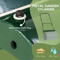 Outsunny 40L Garden Lawn Roller, Water Sand Filled Outdoor Grass Roller, Φ32cm Heavy Duty Metal Lawn Push Rolling Tool for Grass Seeding, Soil Levelling, Green(m-6)