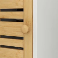 HOMCOM Mueble Auxiliar de Baño con Portarrollos de Papel Estantes Ajustable y Puerta de Bambú 21x17x78 cm Blanco y Natural(m-8)