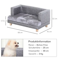 PawHut Hundesofa, Haustiersofa, Hundebett, Hundematte, Kunstleder, Kurzplüsch, Grau, 68 x 41 x 32 cm(m-3)