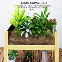 Outsunny Jardinera Elevada de Madera con Paneles Acrílicos para Flores y Vegetales con  Drenaje y Capacidad de 68L 75x46x60,5 cm(m-4)
