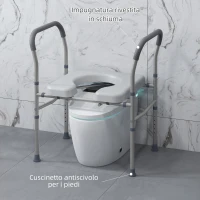 HOMCOM Sedia Comoda WC per Anziani e Disabili 4 in 1 Regolabile in Altezza con Braccioli Imbottiti, Grigio(m-6)