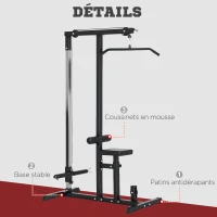 HOMCOM Station de musculation pour tirage poitrine - lat pulldown machine - banc de musculation dim. 107L x 120I x 190H cm acier noir(m-7)
