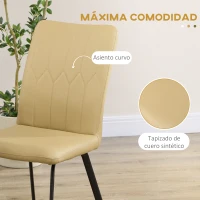 HOMCOM Pack de 2 Sillas de Comedor Modernas Sillas de Cocina de Cuero PU con Respaldo Acolchado Patas de Acero 42x62x87cm Caqui(m-5)