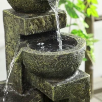 Outsunny Garden Water Feature Waterfall Fountain with 4-Tier Stone Look Bowls, Adjustable Flow(m-9)