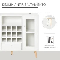 HOMCOM Credenza Moderna da Cucina con Cantinetta Vini 12 Bottiglie, Cassetto e Armadietti in Legno 100x33x80cm Bianco(m-5)