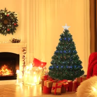 HOMCOM Albero di Natale Artificiale 90cm in Plastica con 90 Luci LED e Fibre Ottiche, 90 Rami e Base Pieghevole, Verde(m-2)